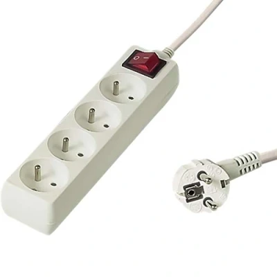 Afbeelding van PremiumCord stekkerdoos met lichtschakelaar, 10 m, 4 stopcontacten, verlenging 230 V, Franse 45 graden draaibaar, hoogwaardige kinderbeveiliging, kleur: wit