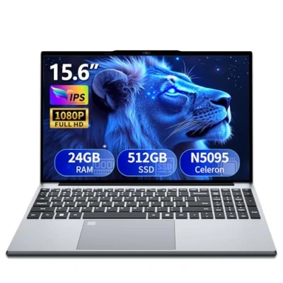 Afbeelding van ordinateur portable 15,6 pouces, 24 Go RAM 512 SSD processeur N5095 graphique UHD, FHD 1920 x 1080 avec WiFi 5/USB 3.0/pavé numérique/clavier rétroéclairé