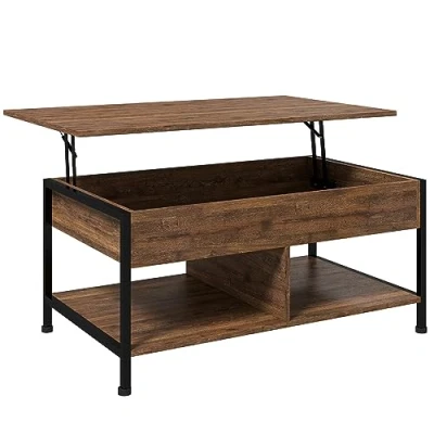 Afbeelding van HOMCOM Opklapbare salontafel woonkamertafel onderste plank, opbergdoos afmetingen: 100 x 80 60 cm (l b h) rustieke houtlook zwart