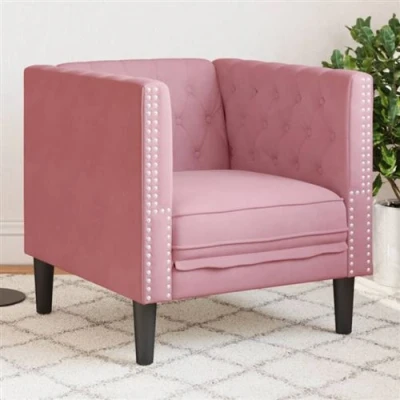 Image de vidaXL Fauteuil Chesterfield rose velours372676