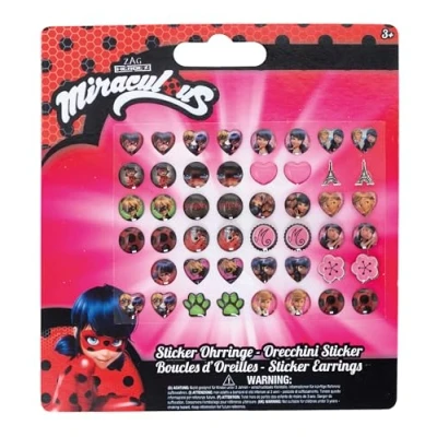 Afbeelding van Joy Toy 65984 Miraculous: Tales of Ladybug &amp; Cat Noir figuren en karakters, zelfklevende oorbellen op backercard kaart 13 x 0,2 14 cm, meisjes, normaal