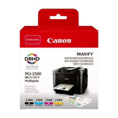 Image de Canon PGI 2500 BK/C/M/Y Multipack Pack de 4 noir, jaune, cyan, magenta original réservoir d&#039;encre pour MAXIFY iB4050, iB4150, MB5150, MB5155, MB5350, MB5450
