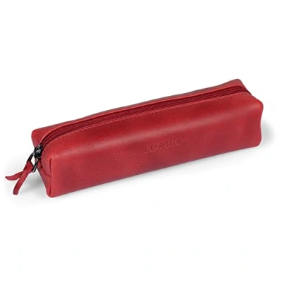 Afbeelding van Londo Pennenetui van echt leer, met ritssluiting, blauw, Rood, Pen Case