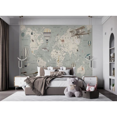 Afbeelding van Walltastic Wereldkaart Posterbehang Kinderbehang XXL (305 x 244 cm) 6 Panelen