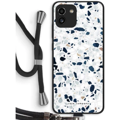 Afbeelding van Case Company® hoesje met Koord geschikt voor Samsung Galaxy A03 Terrazzo N1 Telefoonhoesje Zwart Bescherming aan alle Kanten en Over de Schermrand