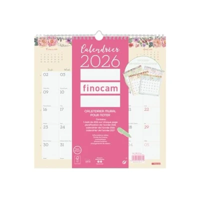 Afbeelding van Finocam Wandkalender 2026, 1 maand per pagina, januari december 2026 (12 maanden) kalender om op te schrijven Design maandplanner Frans