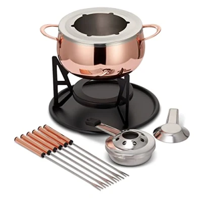 Afbeelding van 10 Delige Roségouden / Koper Fondueset, Roestvrijstalen Kookgerei