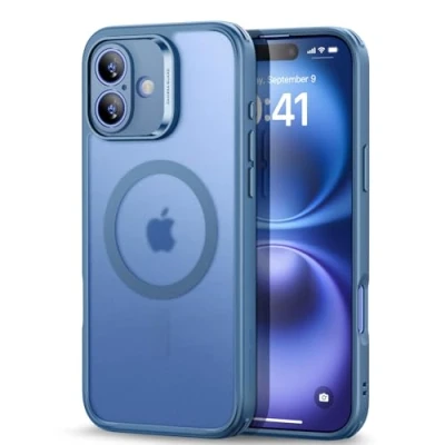 Afbeelding van ESR Classic Pro HaloLock Hoesje + Tempered Glass Geschikt voor Apple iPhone 16 Back Cover Compatibel met MagSafe Screen Protector Camera Bescherming Frosted Blauw