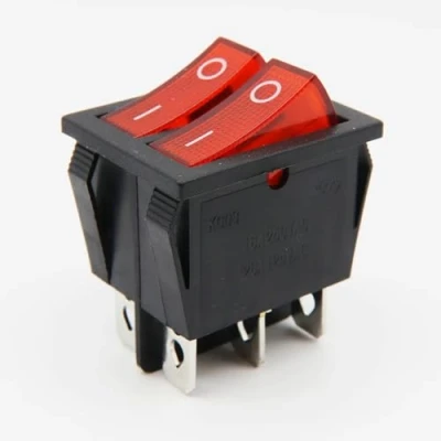 Afbeelding van Dubbele tuimelschakelaar, 6 polig, 250 V, 16 A/AC, rood verlichte aan/uit