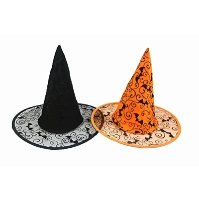 Afbeelding van Set van 2 Halloween heksenhoeden spinnenweb (zwart en oranje)