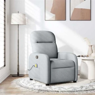 Image de vidaXL Fauteuil de massage inclinable Gris clair Tissu4015532