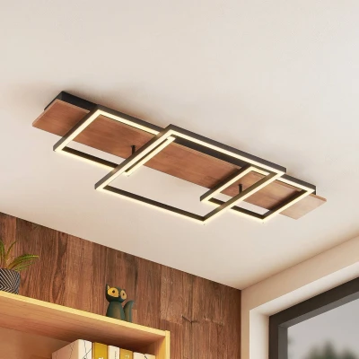 Afbeelding van Lucande plafondlamp hout met dimmer CCT 1licht hout, aluminium, ijzer H: 9.9 cm donker zwart Inclusief lichtbron