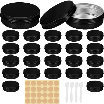 Afbeelding van Belle Vous 24 Pak 114 ml Rond Aluminium Bakjes Zwart Schroefdeksel Mini Lege Metalen Potten/Containers voor Reizen, Snoep, DIY Hobby, Lippenbalsem, Samples en Opslag