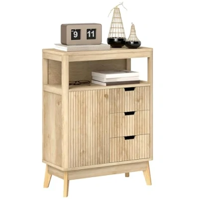 Afbeelding van HOMCOM Dressoir voor woonkamer, moderne stijl, met deurkast, verstelbare plank en open plank, dressoir, eetkamer, keuken 60 x 30 81 cm, natuurlijk hout