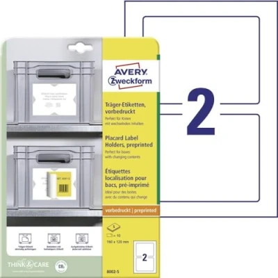 Afbeelding van Avery Zweckform 8002 5 Magazijnetiketten 160 x 120 mm Polypropyleen Wit, Lichtgrijs 10 stuk(s) Permanent hechtend