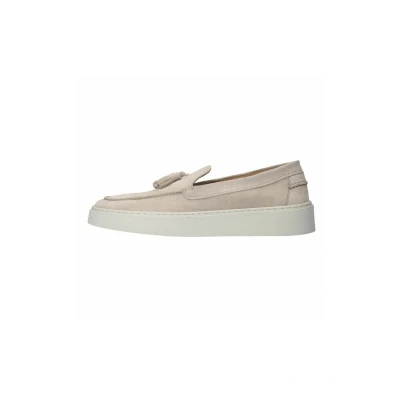 Afbeelding van Manfield Loafer MIT Quasten Instappers, Heren, Maat: 45, Beige Schoenen