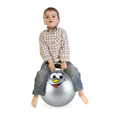 Afbeelding van Relaxdays skippybal met smiley springbal diverse kleuren stuiterbal voor kinderen grijs