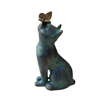 Afbeelding van Eivdru Decoratieve tuinfiguren voor buiten, kitten met vlinder, tuinbeeld, dierensculptuur, waterdicht, kunsthars, woondecoratie, tuindecoratie