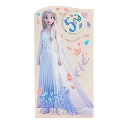 Afbeelding van UK Greetings Disney 5 jarige verjaardagskaart voor meisjes, met envelop, Frozen Elsa