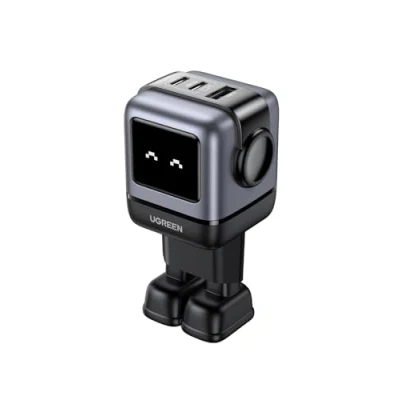 Afbeelding van UGREEN Uno 65 W 3 poorten USB C snellader GaNFast in schattige robotvorm, compatibel met iPhone 16 Pro Max Plus 15 14 13 12 11 Pixel Galaxy PSS 45 25 S24 S23 iPad MacBook Air (zwart)