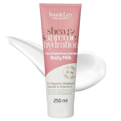 Afbeelding van Jean &amp; Len Body Milk Coco Vanille, droge huid, hydrateert de 24 uur, romige textuur, exotische geur, lichaamsmelk, zonder parabenen en veganistische siliconen, 250 ml
