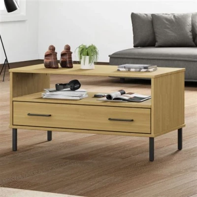 Afbeelding van Salontafel met metalen poten OSLO 85x50x45 cm hout bruin