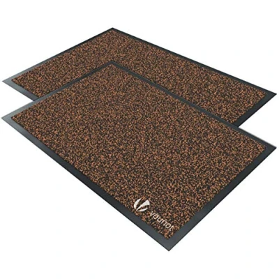 Image de VOUNOT® Lot de 2 Tapis Porte Paillasson d&#039;Entrée Interieur et Exterieur Antiderapant Anti Poussiere d&#039;entree Impermeable Lavable 40x60cm Marron Noir