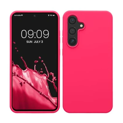Afbeelding van kwmobile telefoonhoesje geschikt voor Samsung Galaxy S24 FE Hoesje met siliconen coating Smartphone case in neon roze