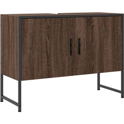 Afbeelding van Wastafelkast 80x33x60 cm bewerkt hout bruin eikenkleurig