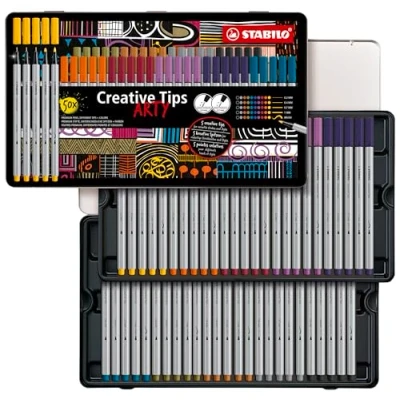 Afbeelding van STABILO Creative Tips URBAN Pennenset Met diverse puntdiktes ARTY Etui 50 stuks 10 Verschillende Kleuren