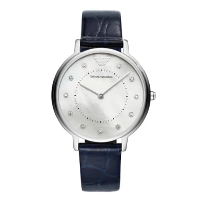 Afbeelding van Emporio Armani Dameshorloge, tweewijzers uurwerk, 32 mm, goudkleurige roestvrijstalen kast met leren band, AR1910, zwart., armband