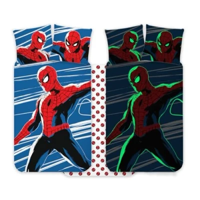 Afbeelding van Brandmac Spiderman beddengoed 100 x 140 cm + kussensloop 40 45 cm, 100% katoen, fosforescerend babybeddengoed, perfect voor kinderen, zacht omkeerbaar