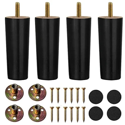 Afbeelding van XineYuor meubelpoten van hout, 4 stuks, zwart, massief bankpoten, vervangende voor bed, kast, bank, tv meubels, kast met accessoires (12 cm, zwart)