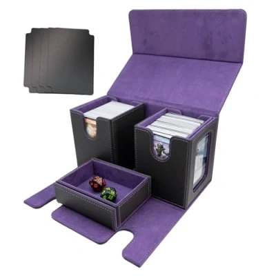 Afbeelding van TheQuotium MTG Commander Deck Box voor meer dan 200 kaarten, kaartspeelbox met 3 in 1 kijkvenster, magnetische kaart organizer Magic TCG CCG, 4 scheidingswanden