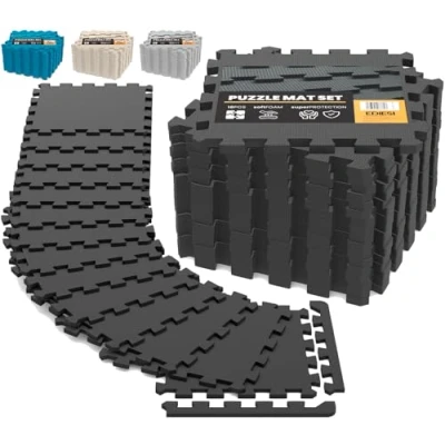 Image de Ediesi, Tatami, Tapis de Sport, Sol Salle pour Gym, Fitness, Musculation, Antidérapant, Puzzle, Sport Maison, EVA Caoutchouc, Piscine Isolation (18 pcs / 30x30x1 cm/Noir)