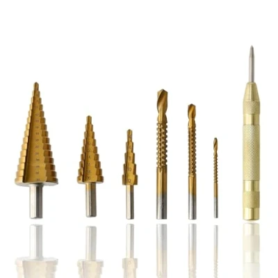 Afbeelding van Stappenboor / Trappenboor Set 7 delig Universele Trapboren Met Stappen Titanium Gecoat HSS Voor Metaal, Hout en Kunststof Centerpons Koffer