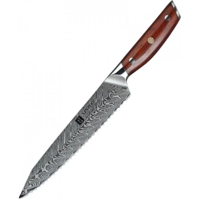 Afbeelding van Damascus Broodmes (67 lagen) Xinzuo B27 Yi Luxe &amp; Professioneel Vlijmscherp staal 34.5 cm Keukenmes met rozenhouten handvat