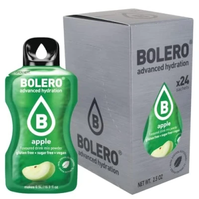 Afbeelding van Apple bolero, 24 x 3 g, sappoeder zonder suiker, gezoet met stevia + vitamine C, voor kinderen en sporters, glutenvrij, veganistisch, appelsmaak