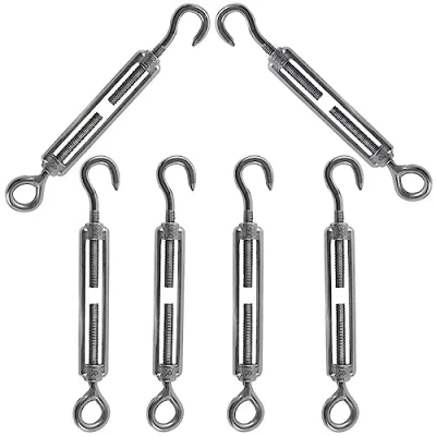 Afbeelding van M4 kabelspanner haak en oog roestvrij staal 304 verstelbare spanner draadspanner gebruikt voor het spannen van staaldraad antenne waslijn ketting 5 stuks