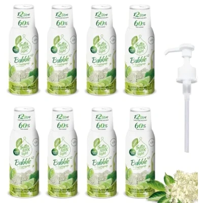 Image de FruttaMax Lot de 8 sirops fitness légers à faible teneur en glucides pour cadeau zéro sucre avec stévia 50 60 % fruits (8 x 500 ml) Fleur sureau Chaux Menthe Light)