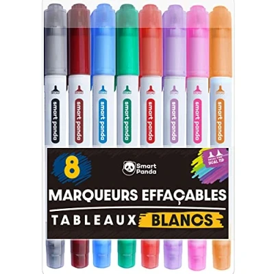 Afbeelding van SmartPanda Whiteboard markeerstiften, afwisbaar, dubbele punt, medium en fijn, afveegbare stiften, niet permanente markers, whiteboardmarkers, set van 8