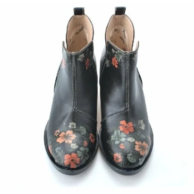Afbeelding van Goby Midnight Blossom Dames Enkellaarsjes Handgemaakt Vegan Leer Maat 40