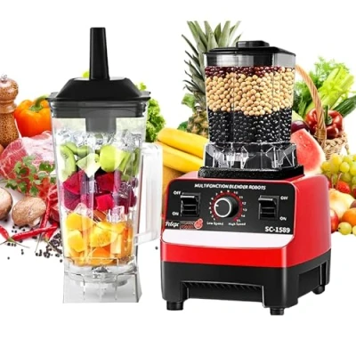 Afbeelding van 2 in 1 blender, 2000 W, elektrische multifunctionele met glazen container l, BPA vrij, voor sap, smoothie, milkshake en sojamelk