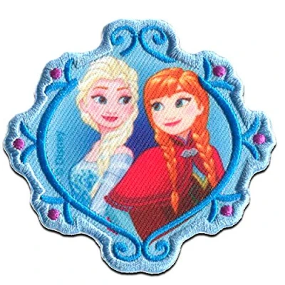 Afbeelding van Patches Disney Frozen De ijskoningin Elsa &amp; Anna 2 blauw 7,3 x 7 cm geborduurde patch om op te strijken