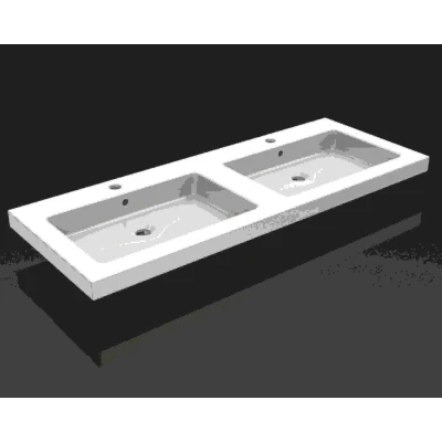 Afbeelding van Wiesbaden Kera wastafel dubbel met 2 kraangaten 120x46x5 cm keramiek glans wit