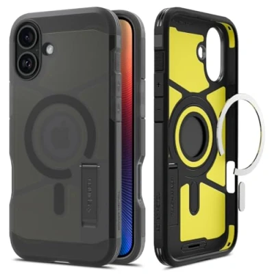 Afbeelding van Spigen Tough Armor Hoesje Geschikt voor Apple iPhone 16 Compatibel met MagSafe Back Cover Militaire Standaard Kickstand Frost Zwart