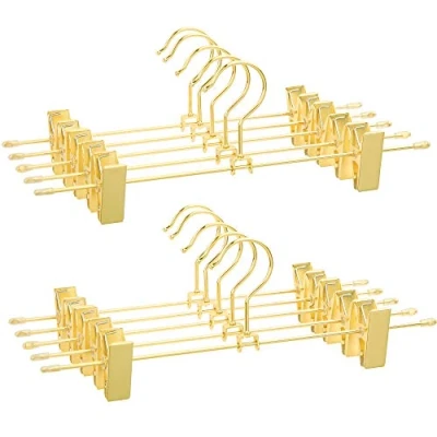 Afbeelding van SONGMICS Metalen broekenhanger, 10 stuks, hanger, 31 cm, met 2 anti slip clips, voor rokken, broeken, ondergoed, ruimtebesparend, roestvrij, 360 draaibaar, goud CRI046G01