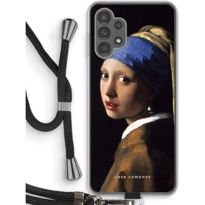 Afbeelding van Case Company® hoesje met Koord geschikt voor Samsung Galaxy A13 4G The Pearl Earring Telefoonhoesje Zwart Bescherming aan alle Kanten en Over de Schermrand