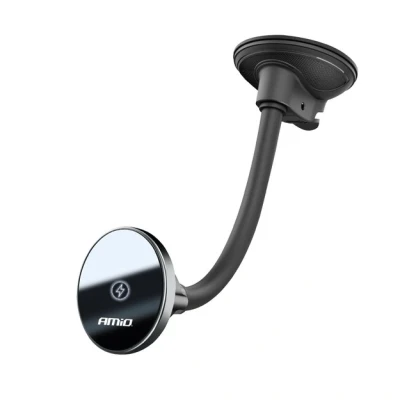 Afbeelding van AMiO Magnetische Telefoonhouder met 15W Qi Draadloze Oplader en MagSafe Verstelbare Arm Zuignap Zwart