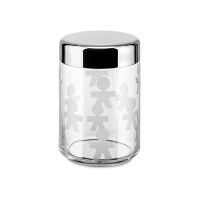 Image de A DI ALESSI AKK37 GIROTONDO BOÎTE DE CUISINE HERMÉTIQUE EN VERRE SÉRIGRAPHIE AVEC COUVERCLE ACIER BRILLANT 100 CL